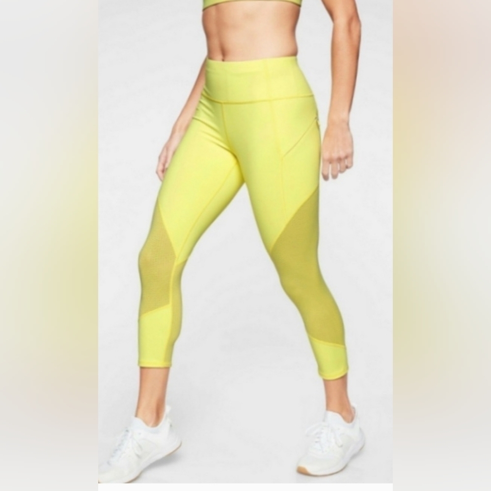 Athleta Yellow Mesh Contender Athletic 7/8 Leggings Size L‎